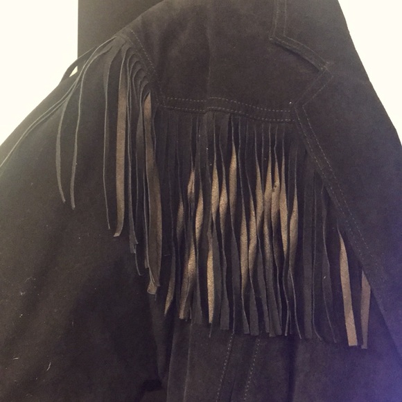 Vintage 100% Genuine suede leather fringe Women’s jacket waist details - Picture 2 of 12